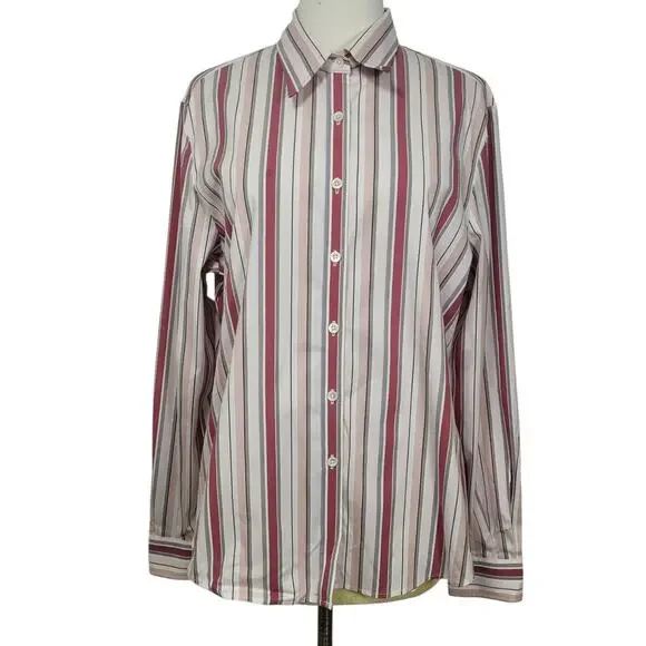 Faconnable Women's Striped Office Business Casual Long Sleeve Top Size Large - Picture 2 of 9